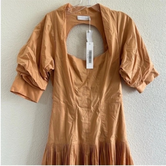 Jonathan Simkhai Iva Pleated Poplin Midi Dress Butterscotch NWT - Picture 2 of 6